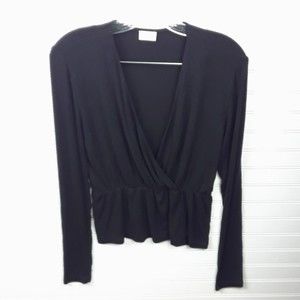 WILFRED Aritzia Womens Crossed Front Black Sweater long Sleeve Pleated Size M
